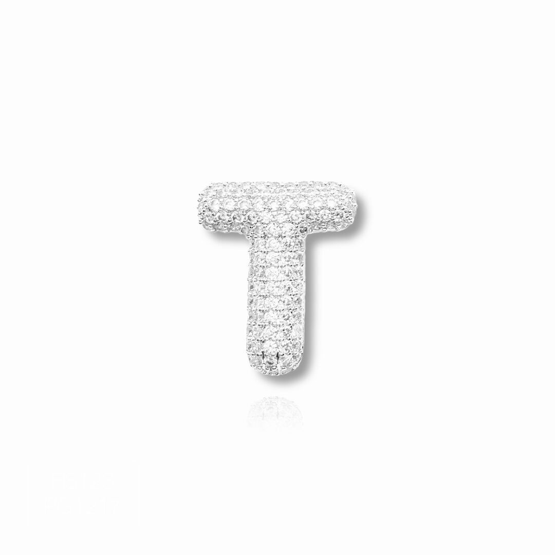 Pingente Letra T Inspiração Hailey Cravejada Cristal Prateada